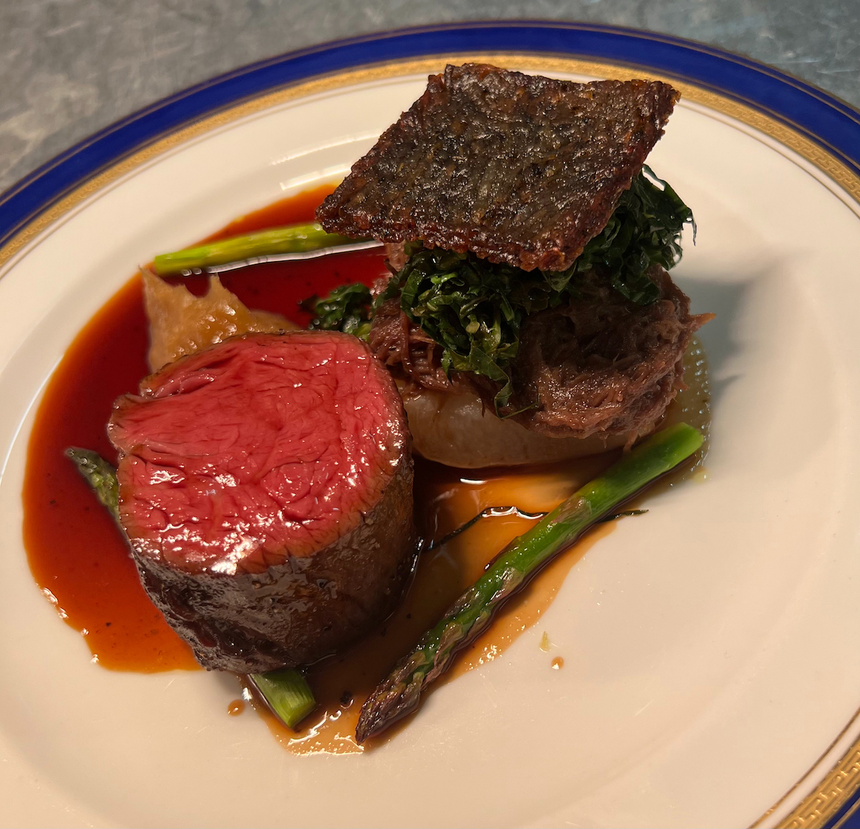 Fillet of beef, braised ox cheek, truffled potatoes