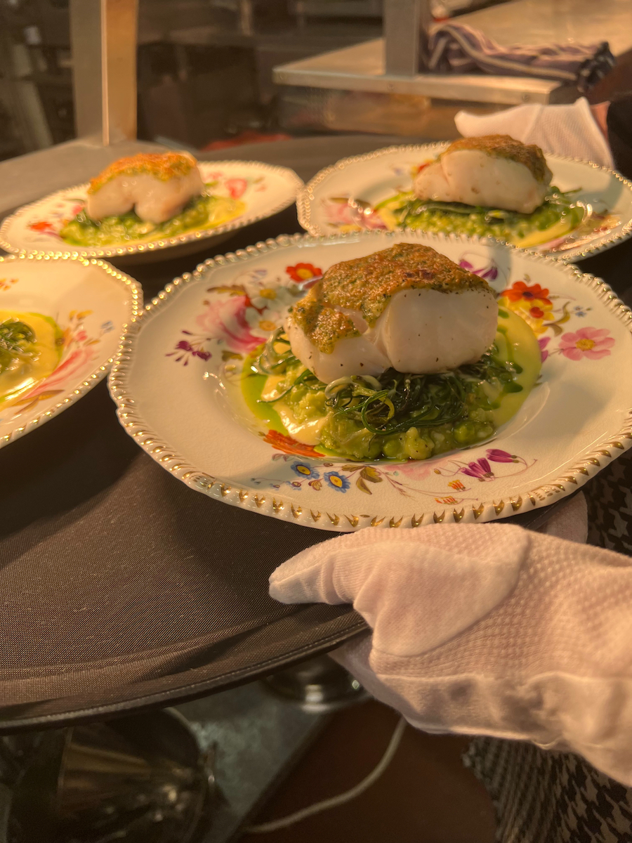 Herb crusted loin of cod, orzotto