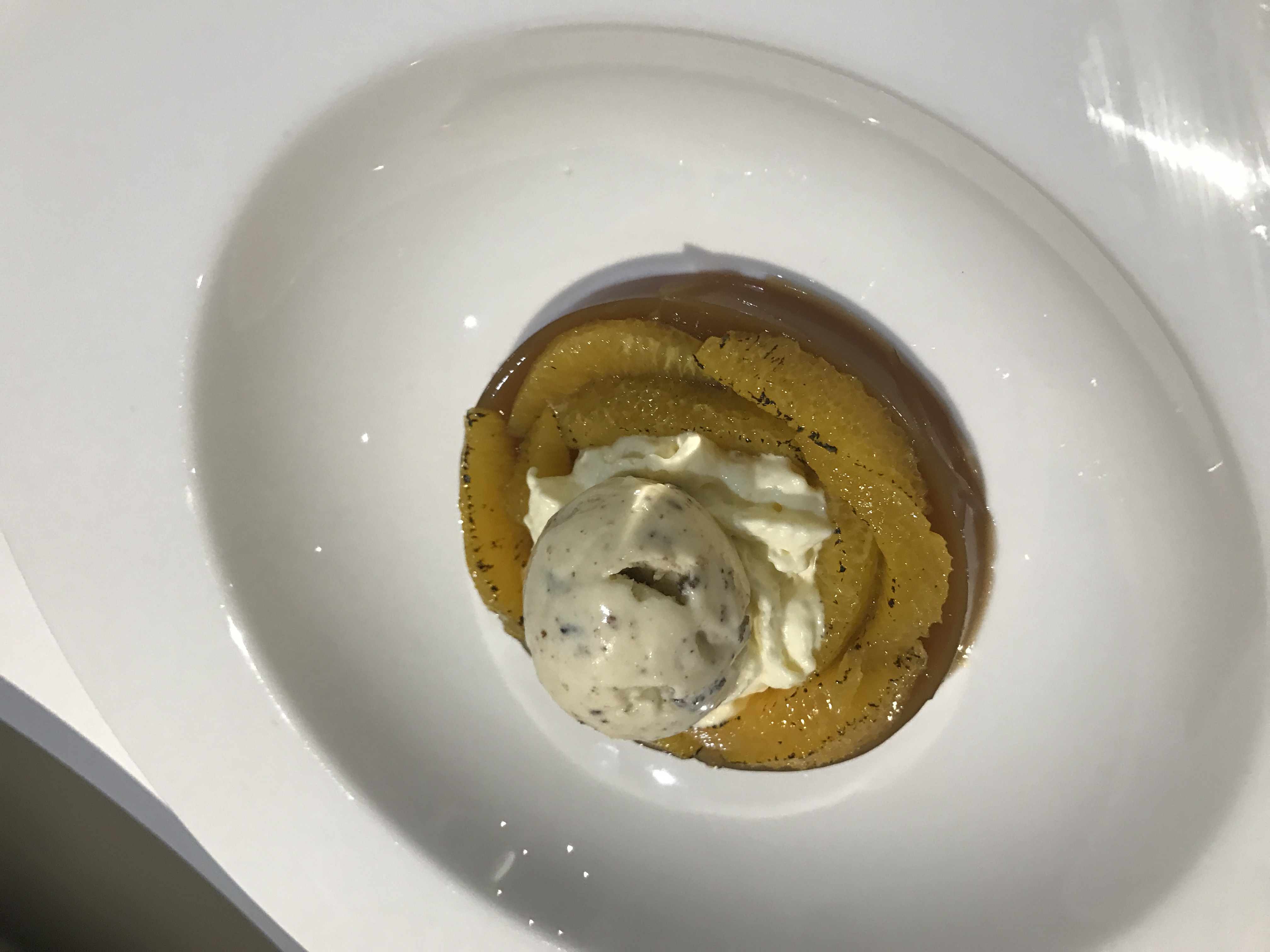 Pedro Ximinez jelly, burnt orange & brown bread ice cream